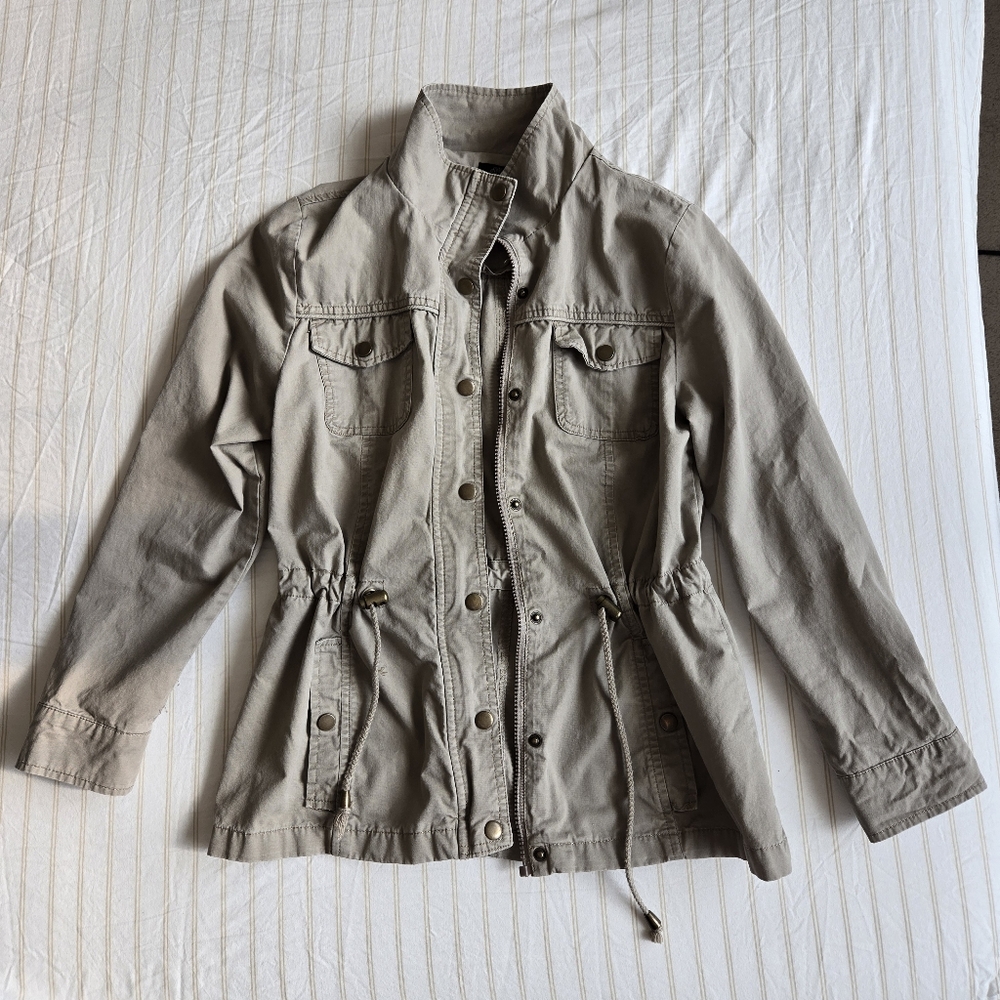 Miss Ashley Tan Khaki Utility cargi jacket size Petite Medium cotton